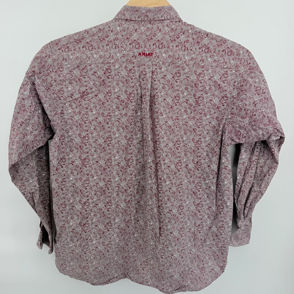 Ariat Button Down Shirt Mens XL Burgundy Floral Paisley Long Sleeve Western - Picture 2 of 4
